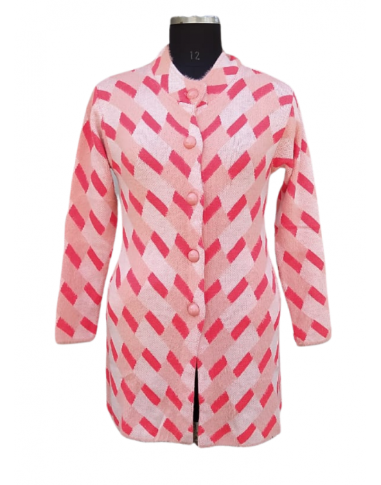 Women Long coat Pink Jacquard design